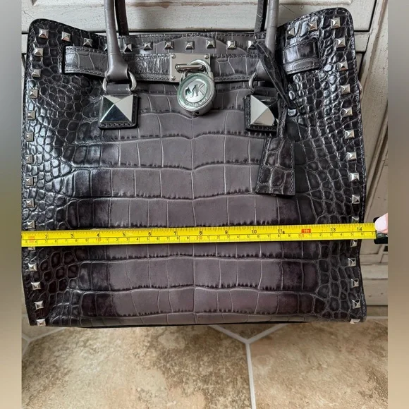 Michael Kors Grey Croc Embossed Hamilton Studded Tote - Picture 5 of 16